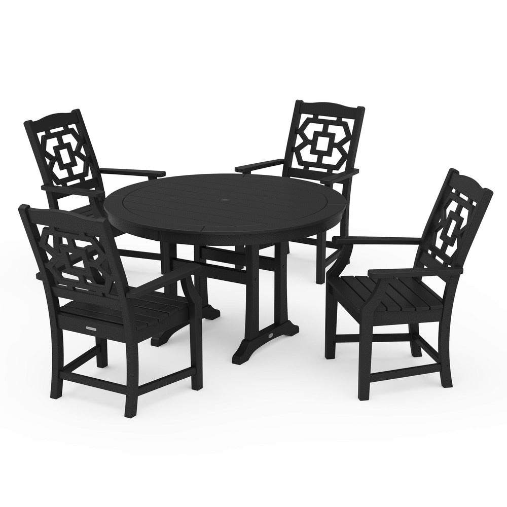 POLYWOOD® Chinoiserie 5-Piece Round Dining Set with Trestle Legs - PWS1579-1 Dining Set POLYWOOD®