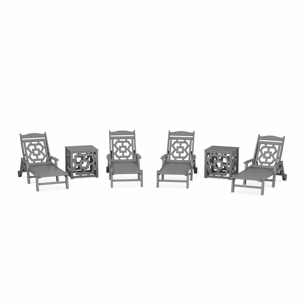 POLYWOOD® Chinoiserie 6-Piece Chaise Set with Umbrella Stand Accent Table - PWS2437-1 Chaise POLYWOOD®