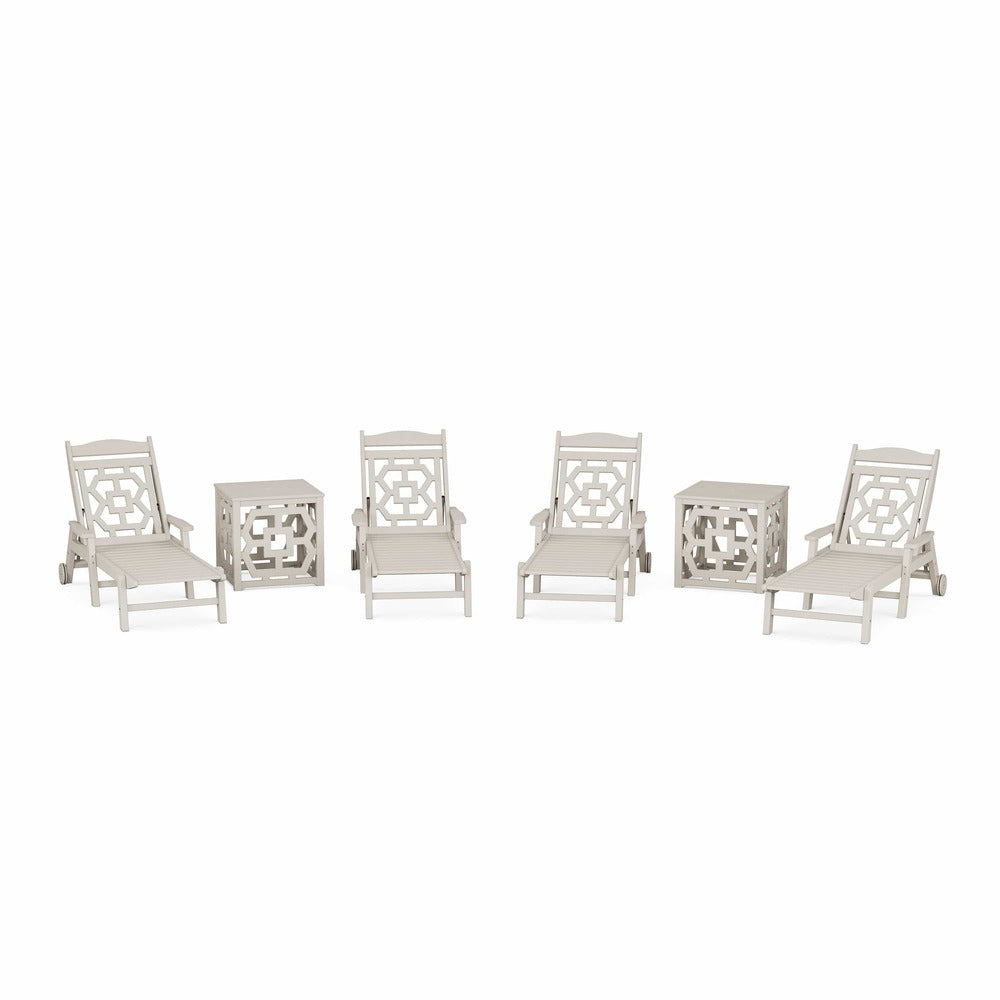 POLYWOOD® Chinoiserie 6-Piece Chaise Set with Umbrella Stand Accent Table - PWS2437-1 Chaise POLYWOOD®