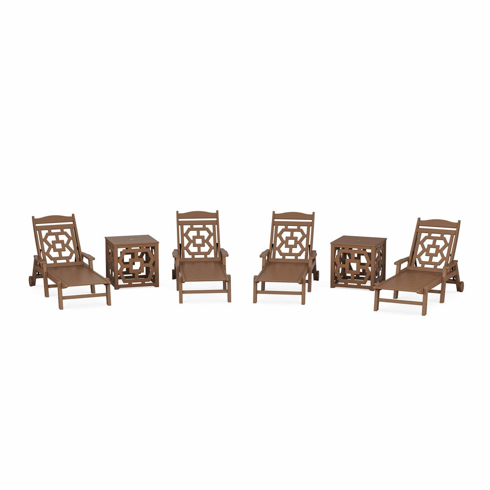 POLYWOOD® Chinoiserie 6-Piece Chaise Set with Umbrella Stand Accent Table - PWS2437-1 Chaise POLYWOOD®