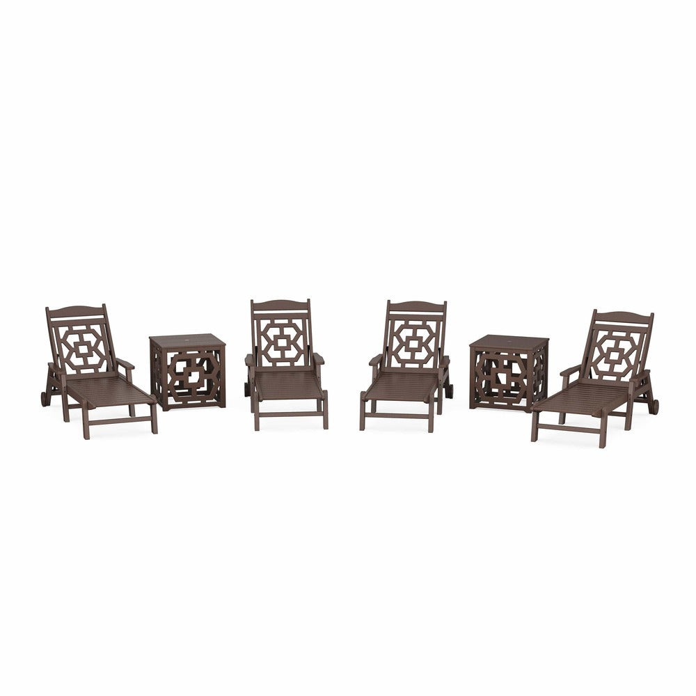 POLYWOOD® Chinoiserie 6-Piece Chaise Set with Umbrella Stand Accent Table - PWS2437-1 Chaise POLYWOOD®