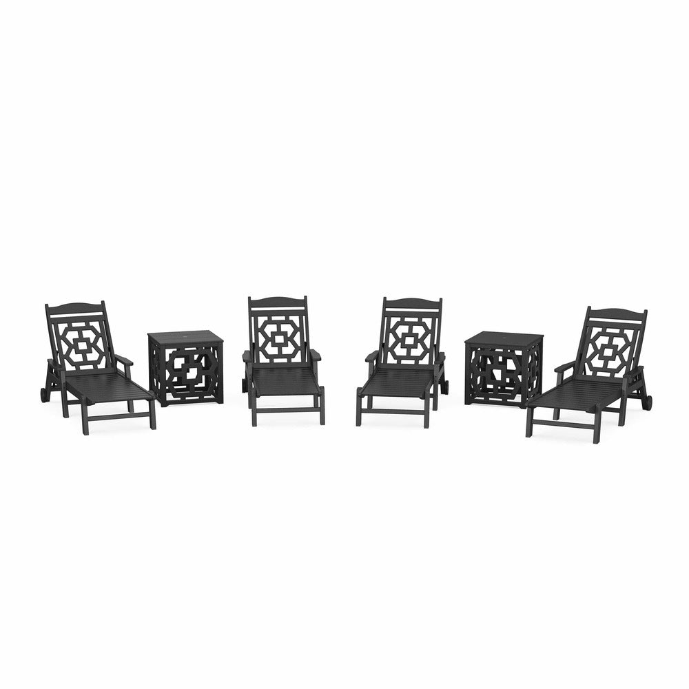 POLYWOOD® Chinoiserie 6-Piece Chaise Set with Umbrella Stand Accent Table - PWS2437-1 Chaise POLYWOOD®