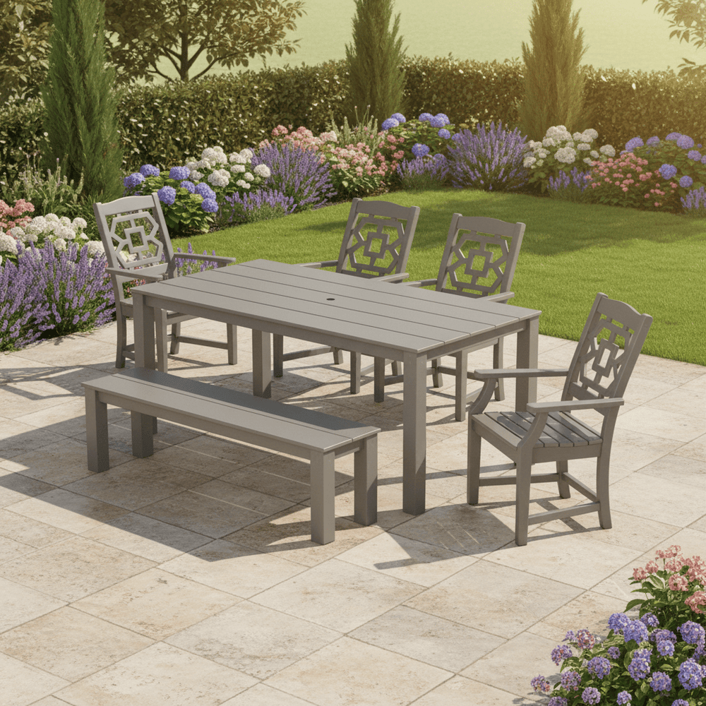 POLYWOOD® Chinoiserie 6-Piece Parsons Dining Set with Bench - PWS2377-1 Dining Set POLYWOOD®