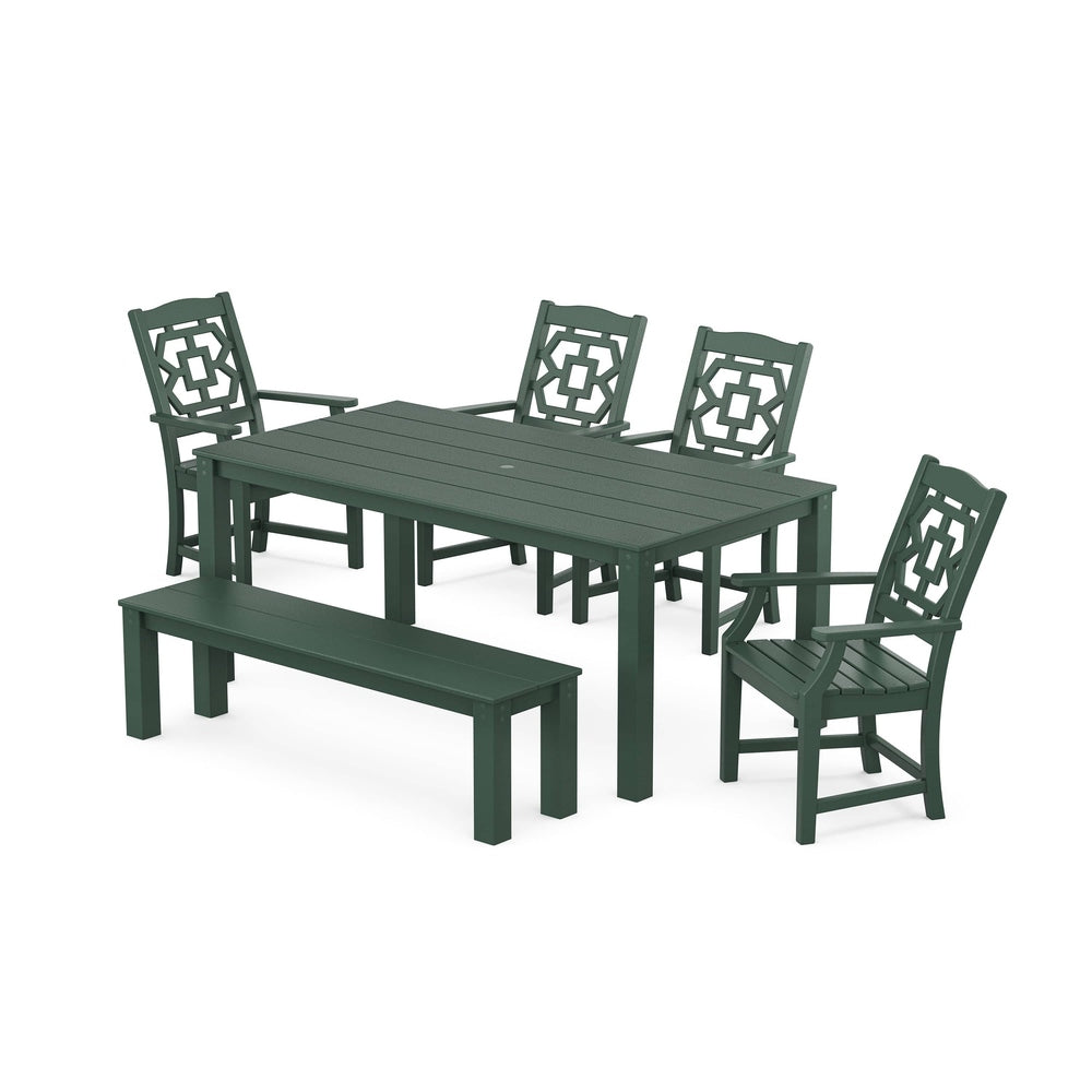 POLYWOOD® Chinoiserie 6-Piece Parsons Dining Set with Bench - PWS2377-1 Dining Set POLYWOOD®