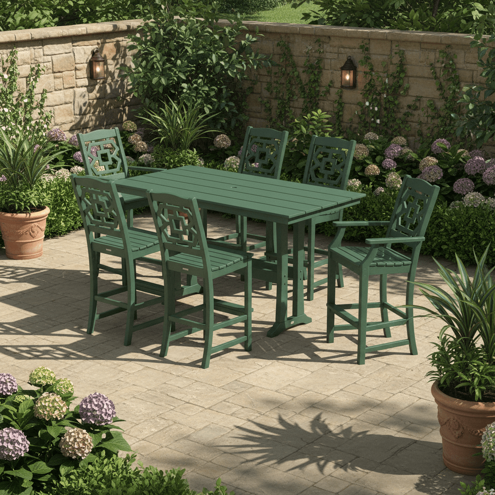 POLYWOOD® Chinoiserie 7-Piece Farmhouse Bar Set with Trestle Legs - PWS1603-1