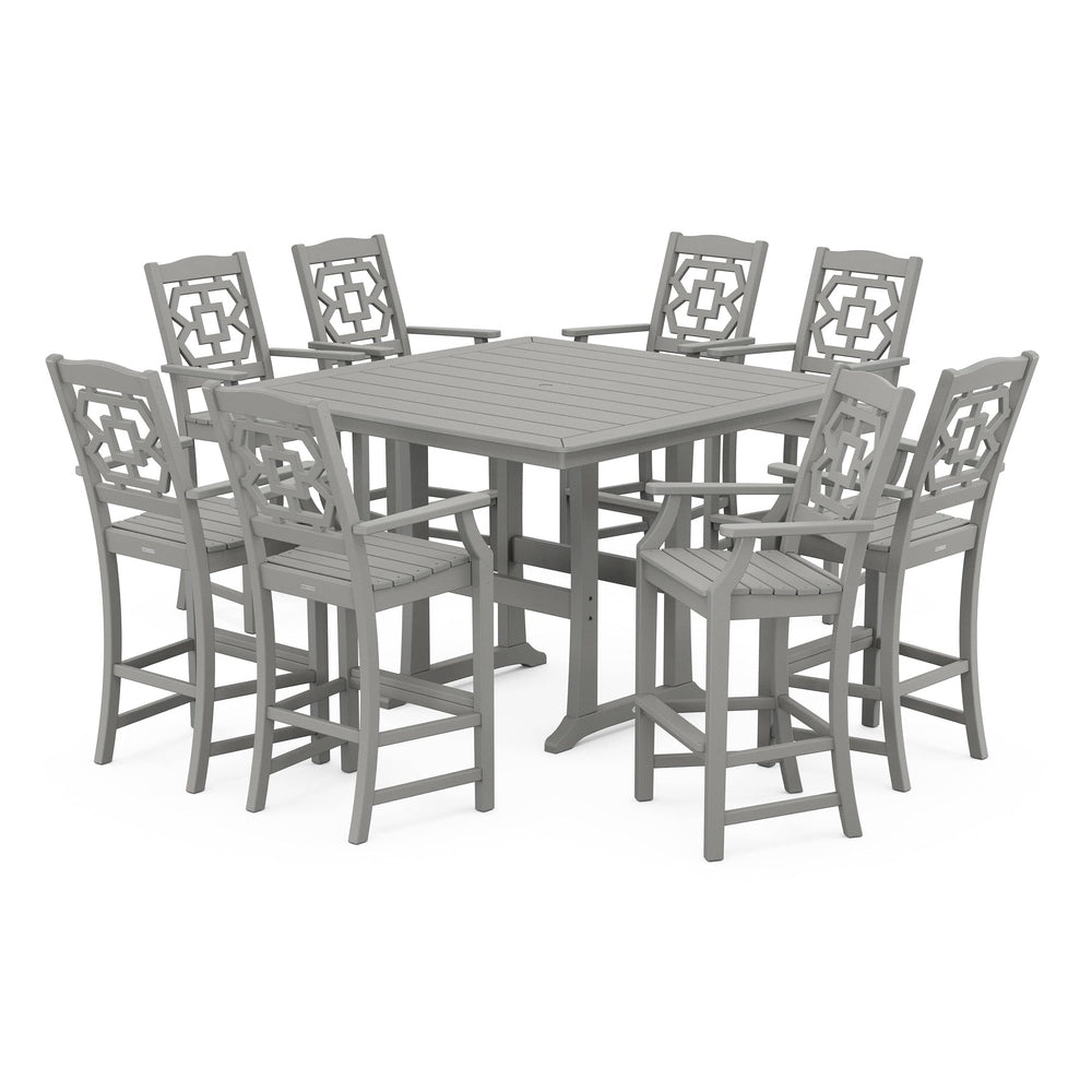 POLYWOOD® Chinoiserie 9-Piece Square Bar Set with Trestle Legs - PWS1616-1 Dining Set POLYWOOD®