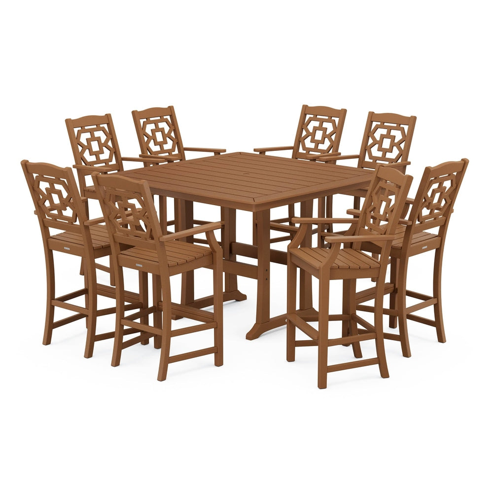 POLYWOOD® Chinoiserie 9-Piece Square Bar Set with Trestle Legs - PWS1616-1 Dining Set POLYWOOD®
