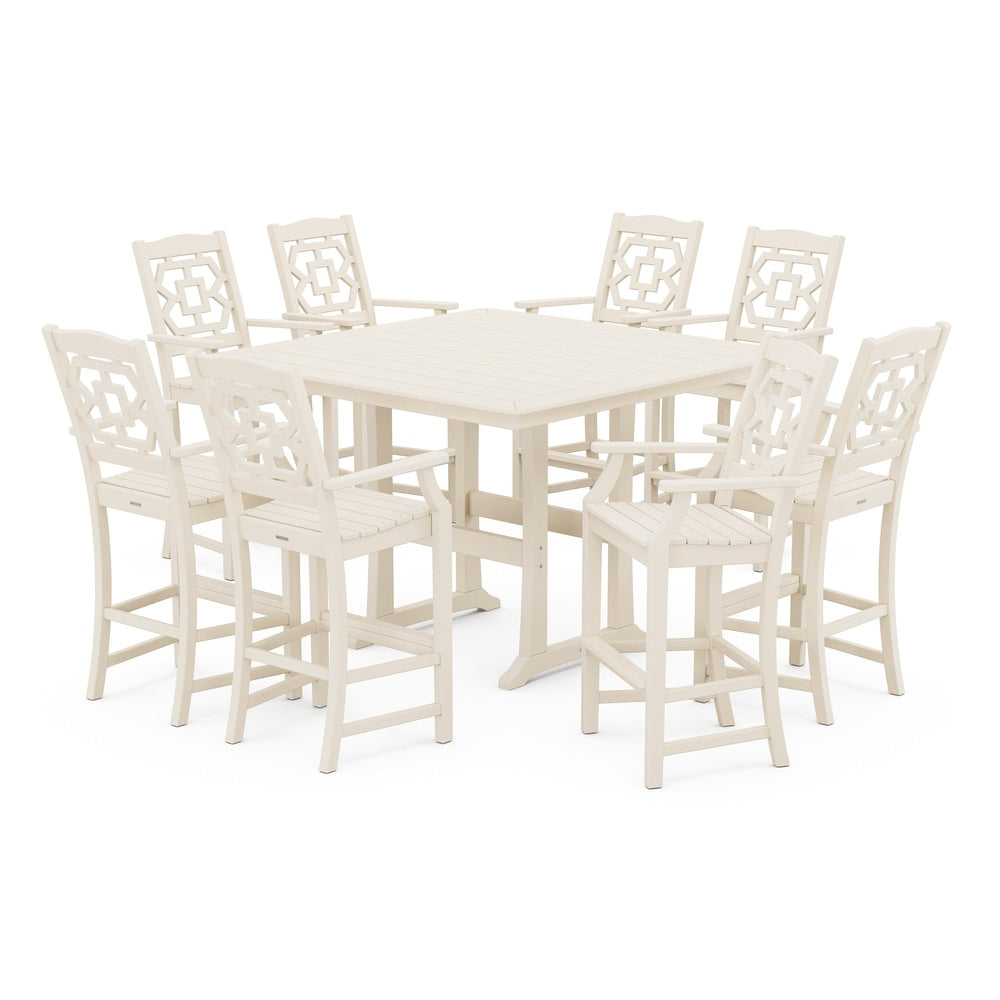 POLYWOOD® Chinoiserie 9-Piece Square Bar Set with Trestle Legs - PWS1616-1 Dining Set POLYWOOD®