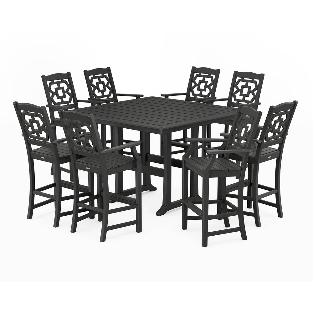 POLYWOOD® Chinoiserie 9-Piece Square Bar Set with Trestle Legs - PWS1616-1 Dining Set POLYWOOD®