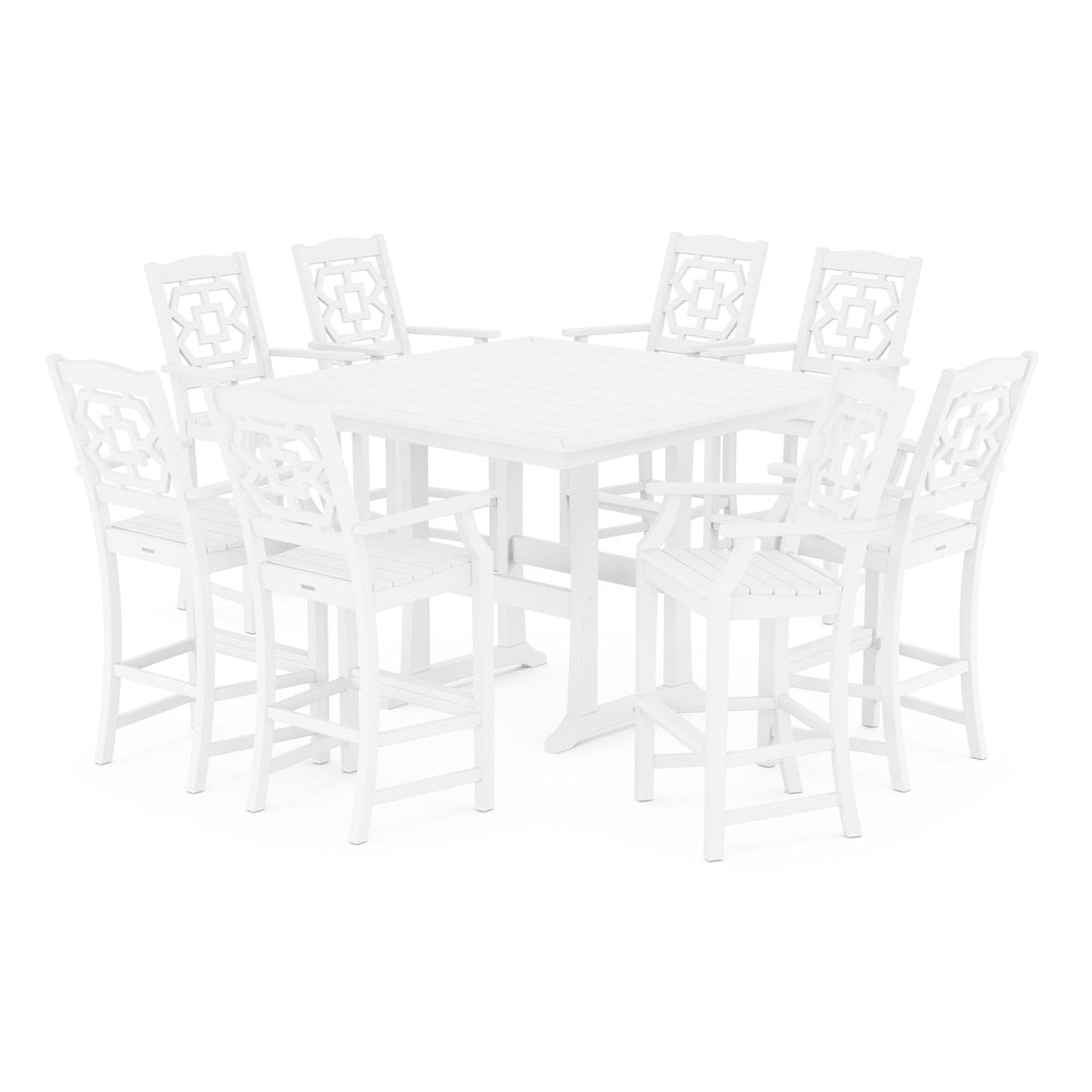 POLYWOOD® Chinoiserie 9-Piece Square Bar Set with Trestle Legs - PWS1616-1 Dining Set POLYWOOD®