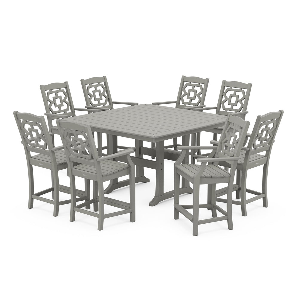 POLYWOOD® Chinoiserie 9-Piece Square Counter Set with Trestle Legs - PWS1598-1