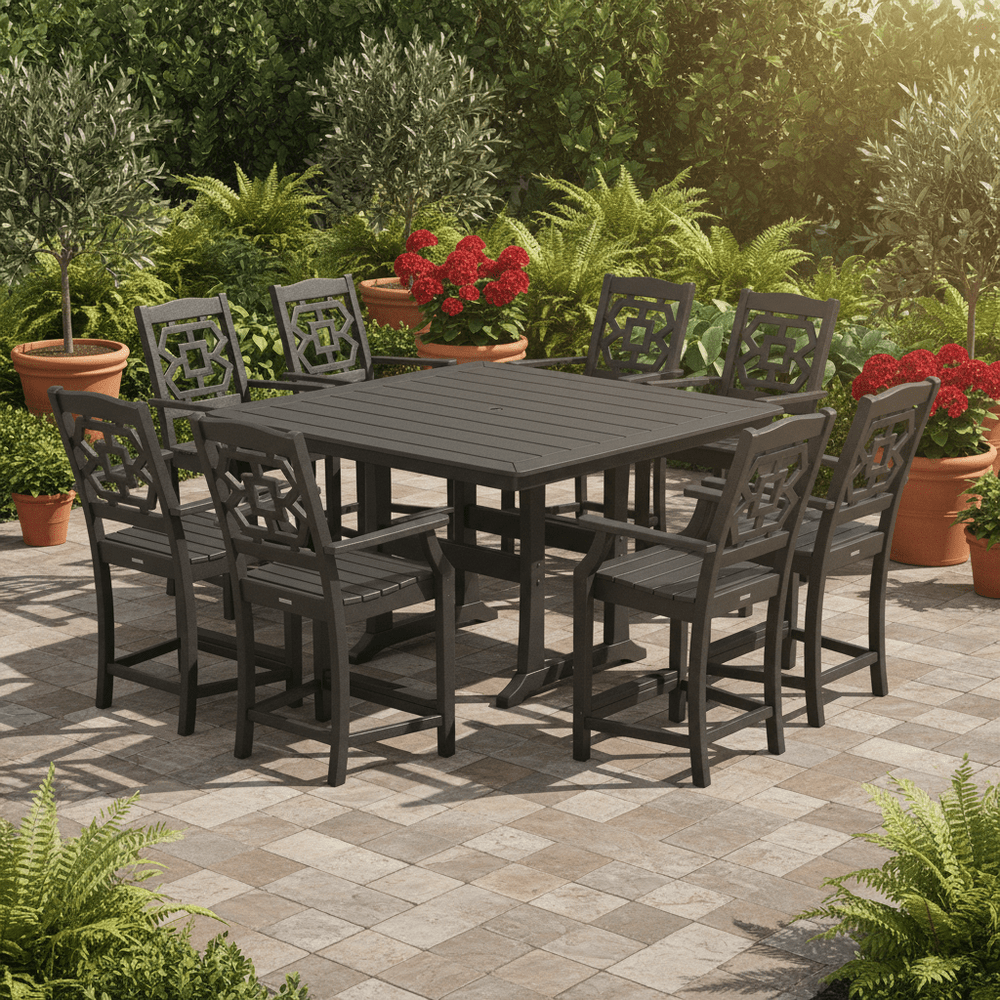 POLYWOOD® Chinoiserie 9-Piece Square Counter Set with Trestle Legs - PWS1598-1