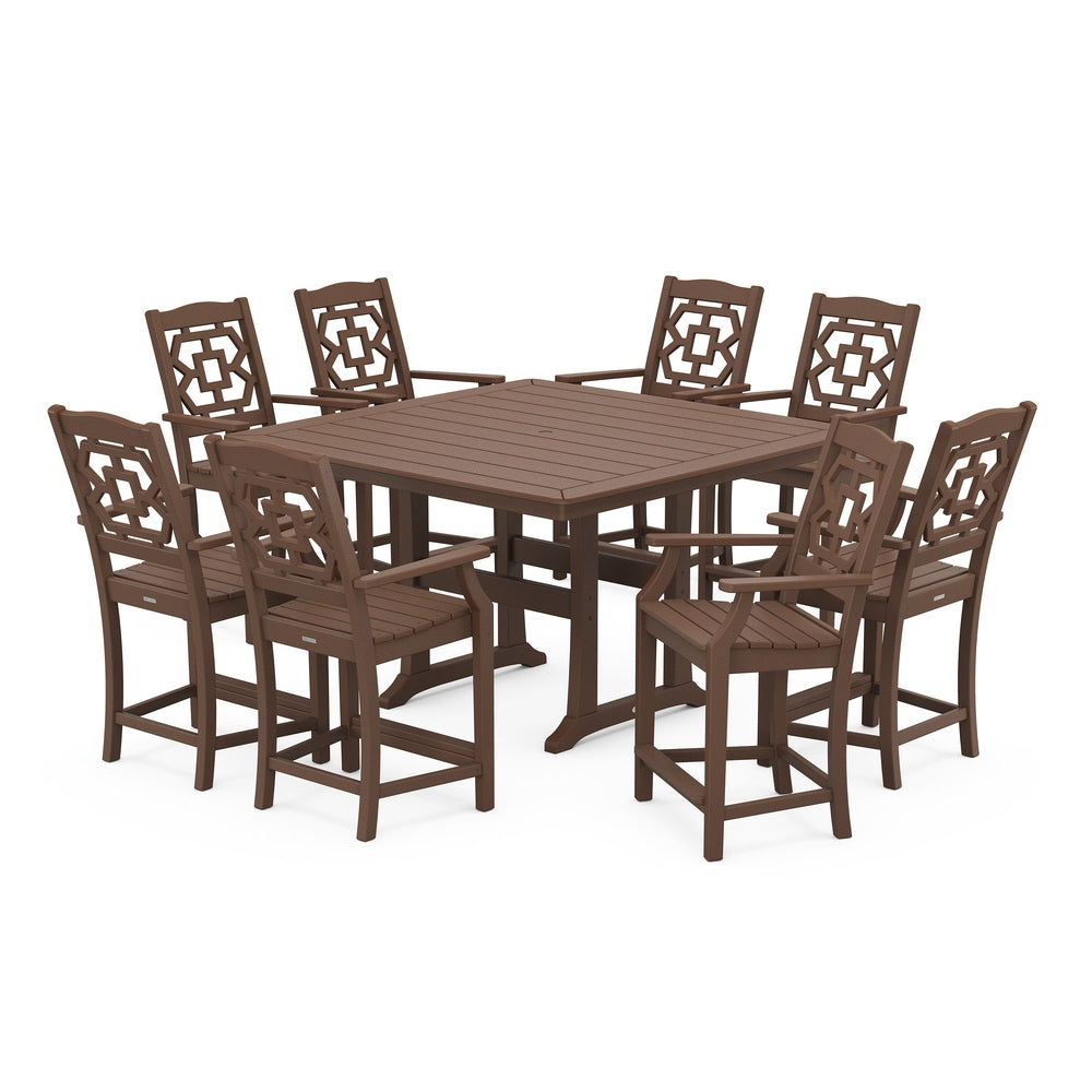 Chinoiserie 9-Piece Square Counter Set with Trestle Legs - Mahogany