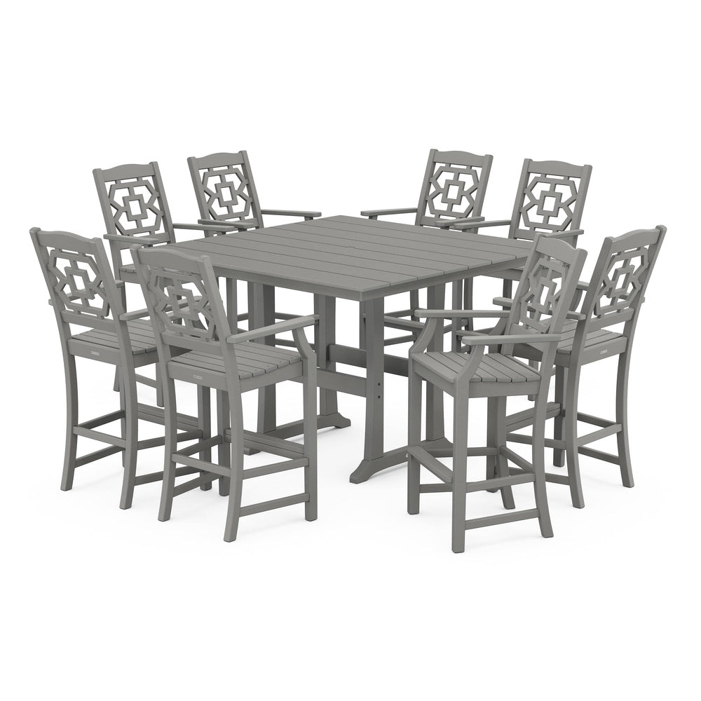 POLYWOOD® Chinoiserie 9-Piece Square Farmhouse Bar Set with Trestle Legs - PWS1615-1 Dining Set POLYWOOD®
