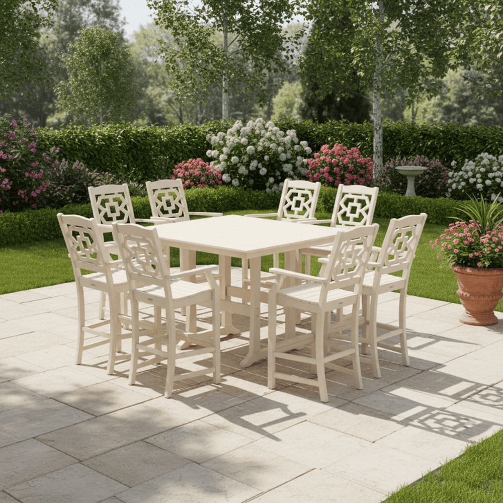 POLYWOOD® Chinoiserie 9-Piece Square Farmhouse Bar Set with Trestle Legs - PWS1615-1 Dining Set POLYWOOD®
