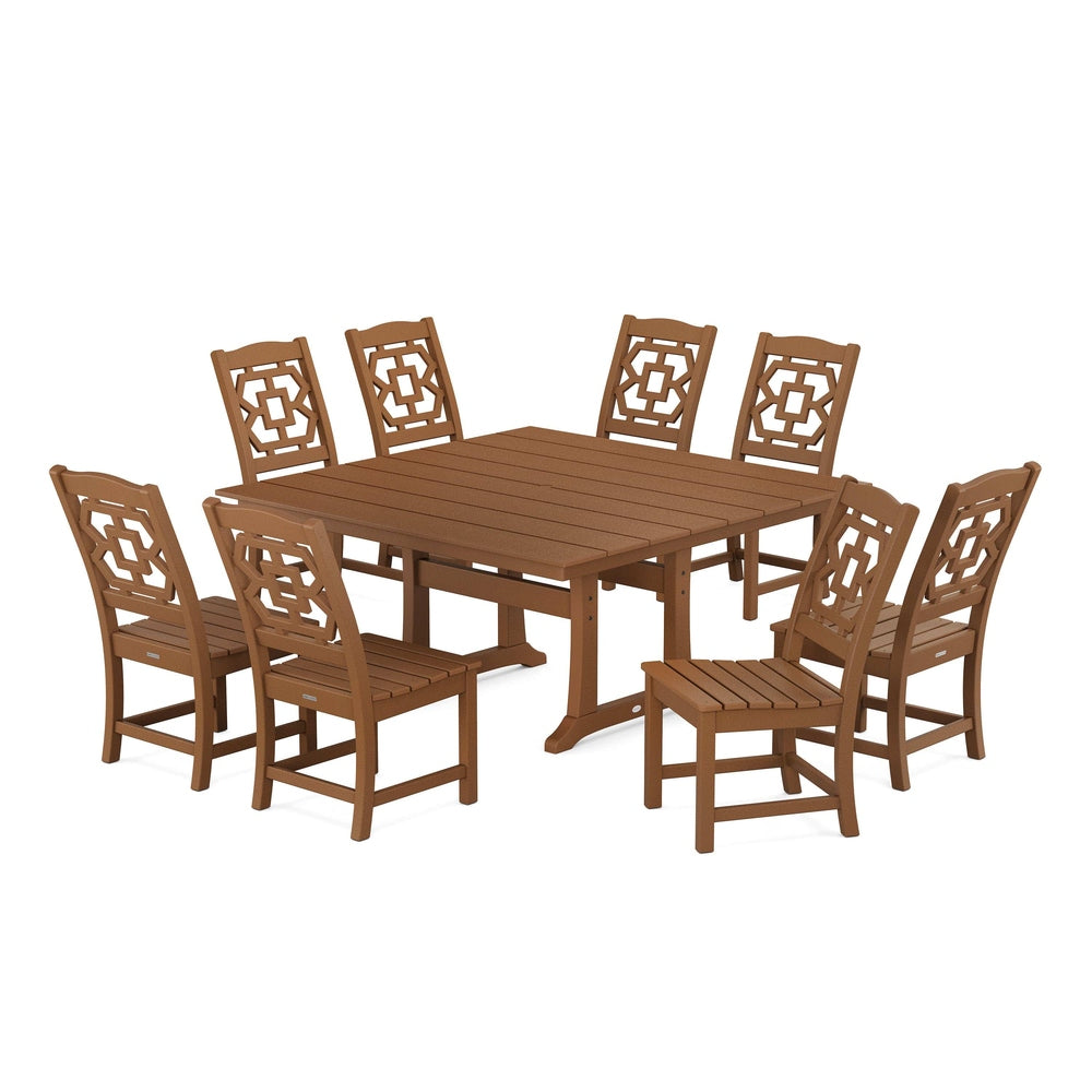 POLYWOOD® Chinoiserie 9-Piece Square Farmhouse Side Chair Dining Set with Trestle Legs - PWS1620-1 Dining Set POLYWOOD®