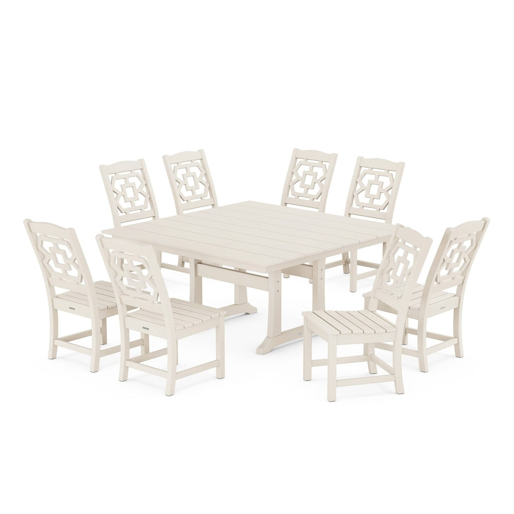 POLYWOOD® Chinoiserie 9-Piece Square Farmhouse Side Chair Dining Set with Trestle Legs - PWS1620-1 Dining Set POLYWOOD®