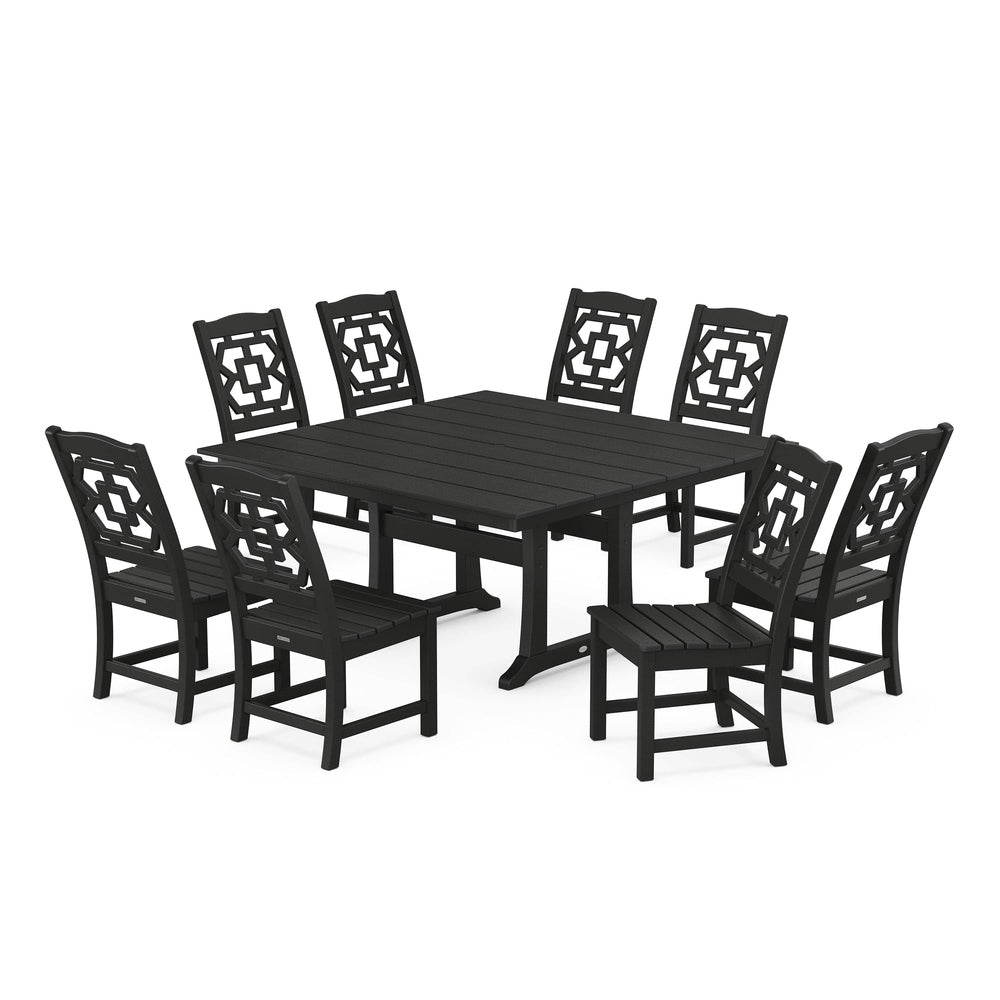 POLYWOOD® Chinoiserie 9-Piece Square Farmhouse Side Chair Dining Set with Trestle Legs - PWS1620-1 Dining Set POLYWOOD®