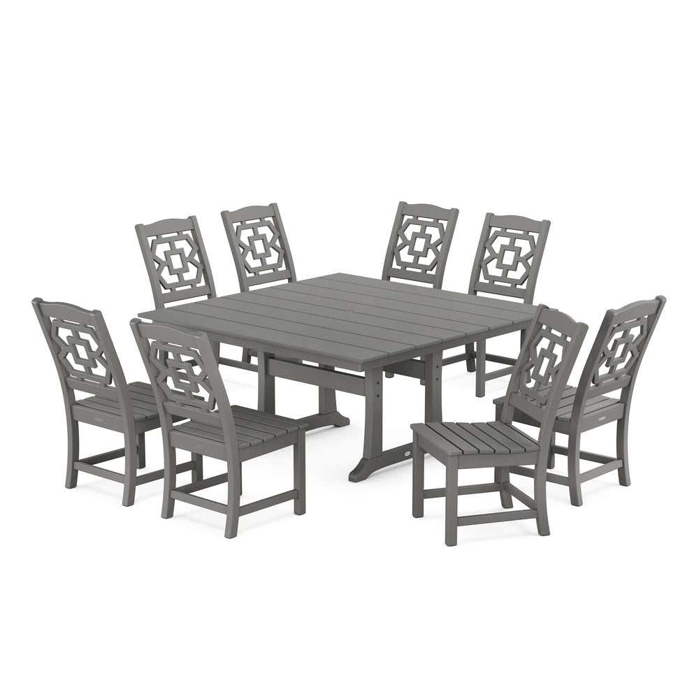 POLYWOOD® Chinoiserie 9-Piece Square Farmhouse Side Chair Dining Set with Trestle Legs - PWS1620-1 Dining Set POLYWOOD®
