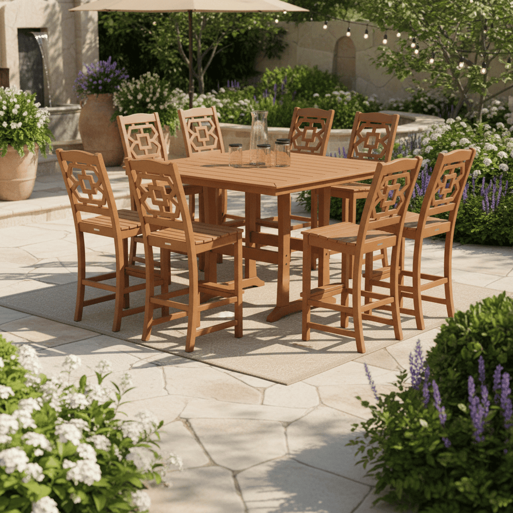 POLYWOOD® Chinoiserie 9-Piece Square Side Chair Bar Set with Trestle Legs - PWS1626-1 Dining Set POLYWOOD®