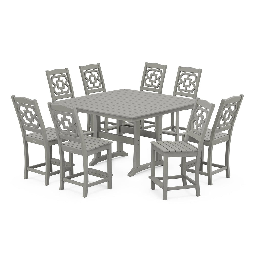 POLYWOOD® Chinoiserie 9-Piece Square Side Chair Counter Set with Trestle Legs - PWS1624-1 Dining Set POLYWOOD®