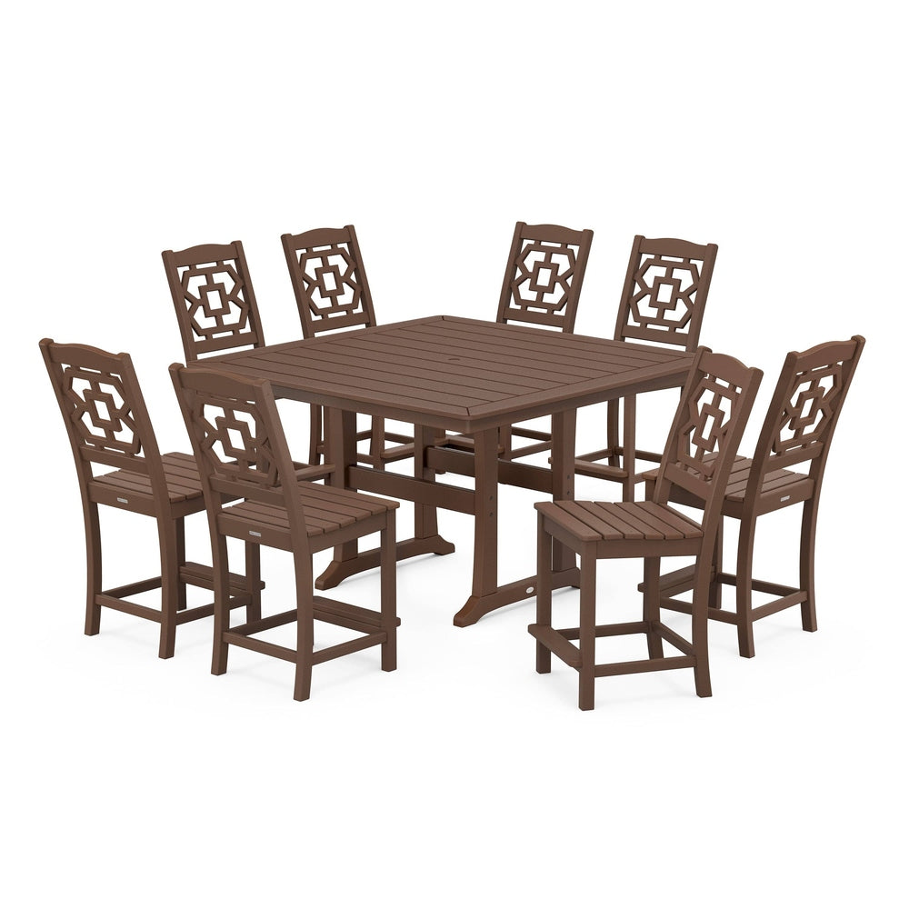 POLYWOOD® Chinoiserie 9-Piece Square Side Chair Counter Set with Trestle Legs - PWS1624-1 Dining Set POLYWOOD®