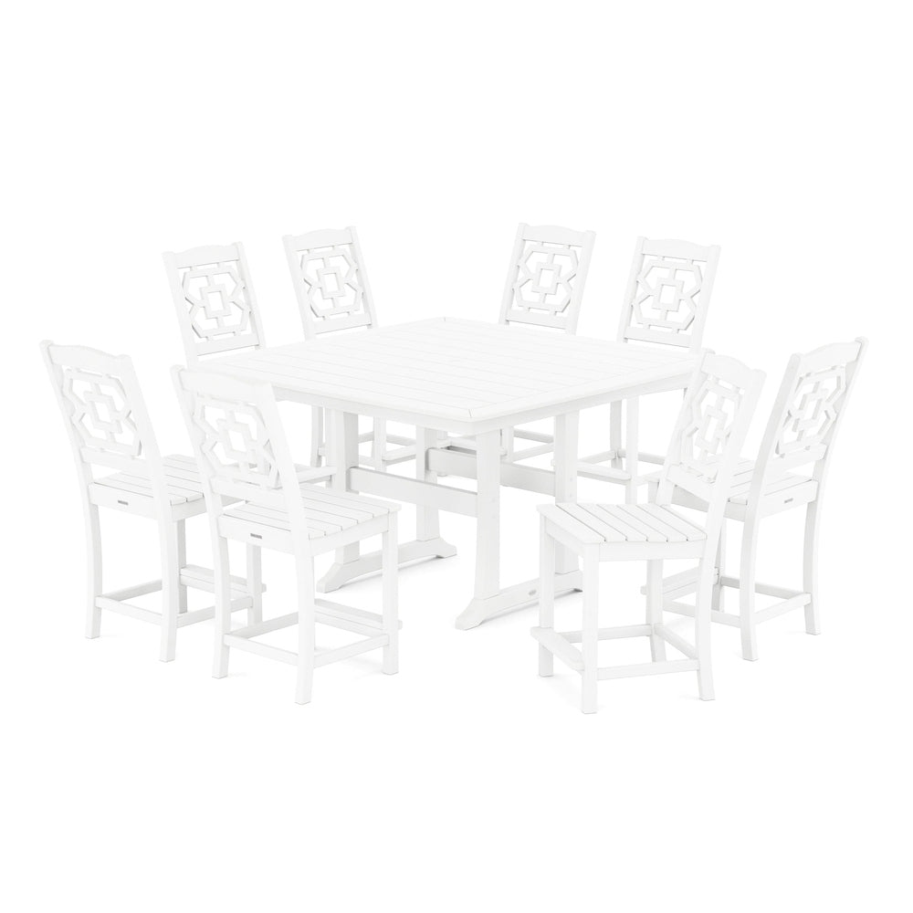 POLYWOOD® Chinoiserie 9-Piece Square Side Chair Counter Set with Trestle Legs - PWS1624-1 Dining Set POLYWOOD®