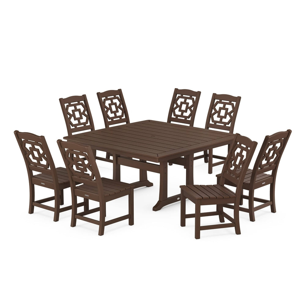 POLYWOOD® Chinoiserie 9-Piece Square Side Chair Dining Set with Trestle Legs - PWS1621-1 Dining Set POLYWOOD®
