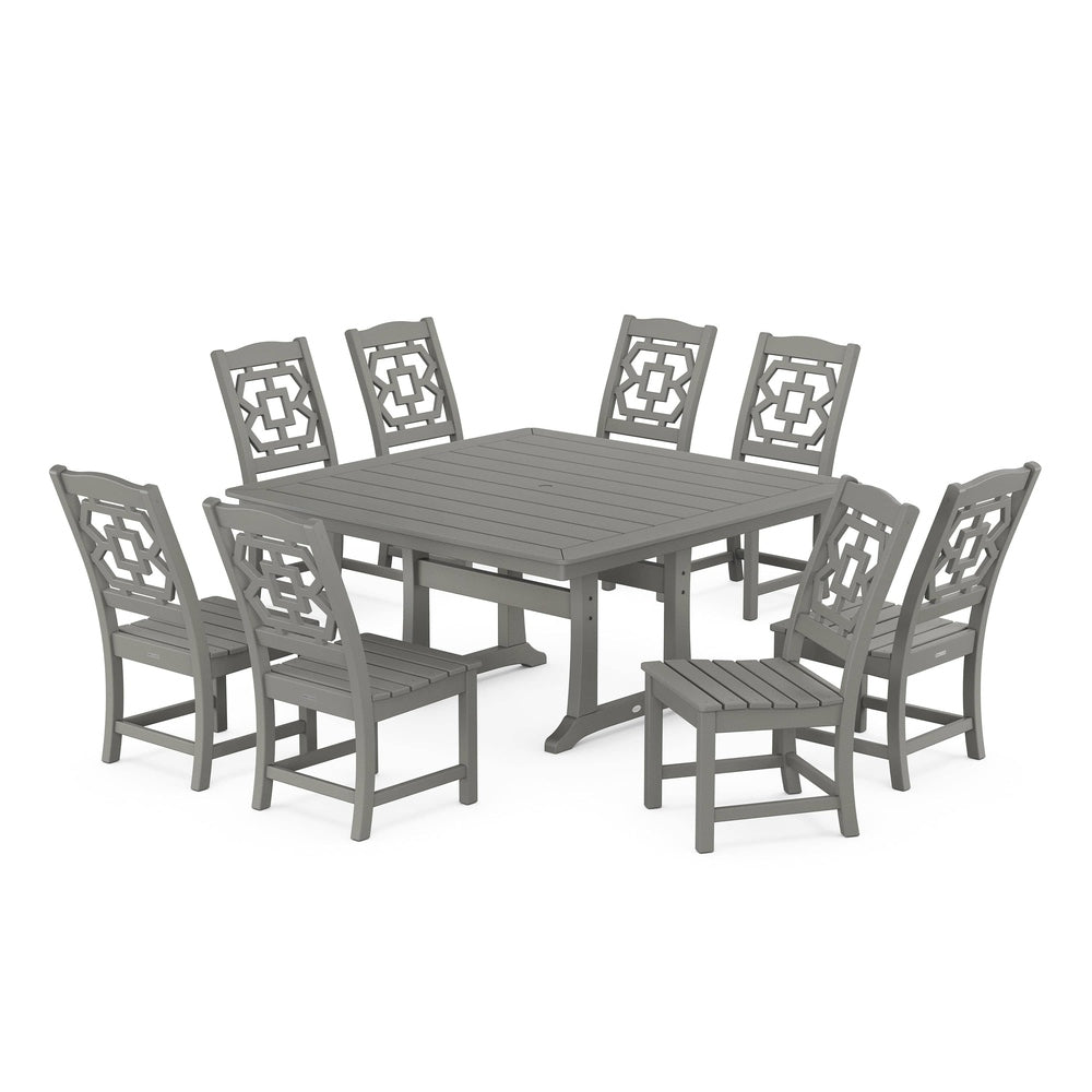 POLYWOOD® Chinoiserie 9-Piece Square Side Chair Dining Set with Trestle Legs - PWS1621-1 Dining Set POLYWOOD®
