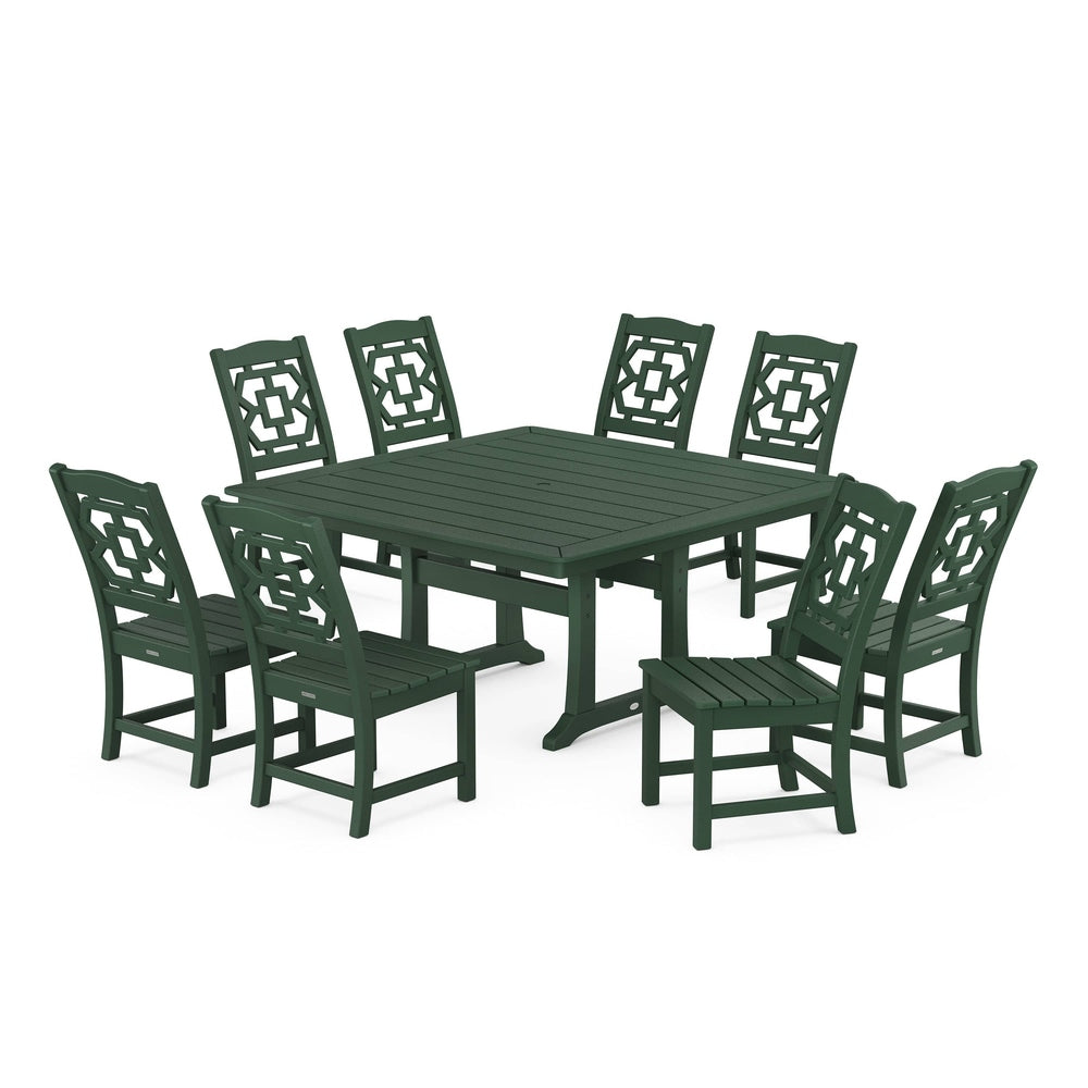 POLYWOOD® Chinoiserie 9-Piece Square Side Chair Dining Set with Trestle Legs - PWS1621-1 Dining Set POLYWOOD®