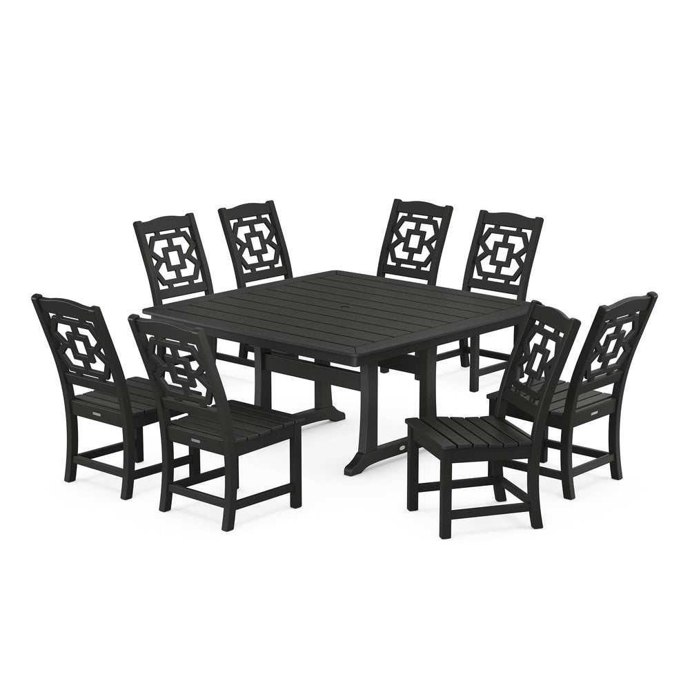 POLYWOOD® Chinoiserie 9-Piece Square Side Chair Dining Set with Trestle Legs - PWS1621-1 Dining Set POLYWOOD®