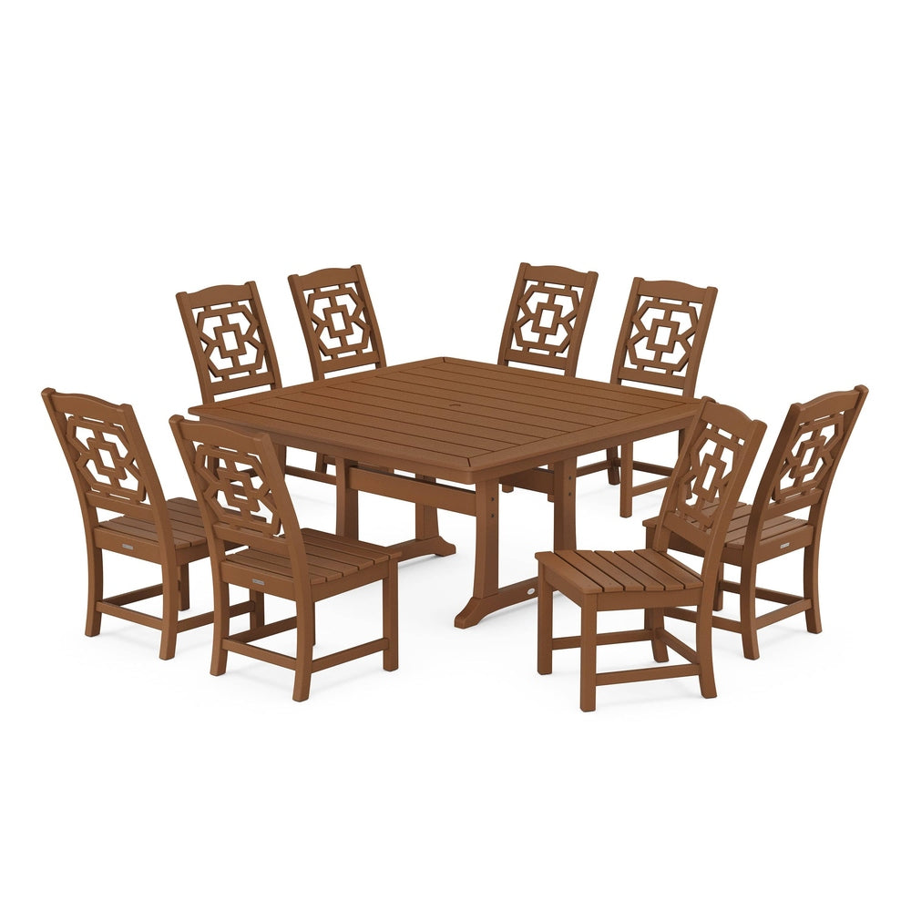 POLYWOOD® Chinoiserie 9-Piece Square Side Chair Dining Set with Trestle Legs - PWS1621-1 Dining Set POLYWOOD®