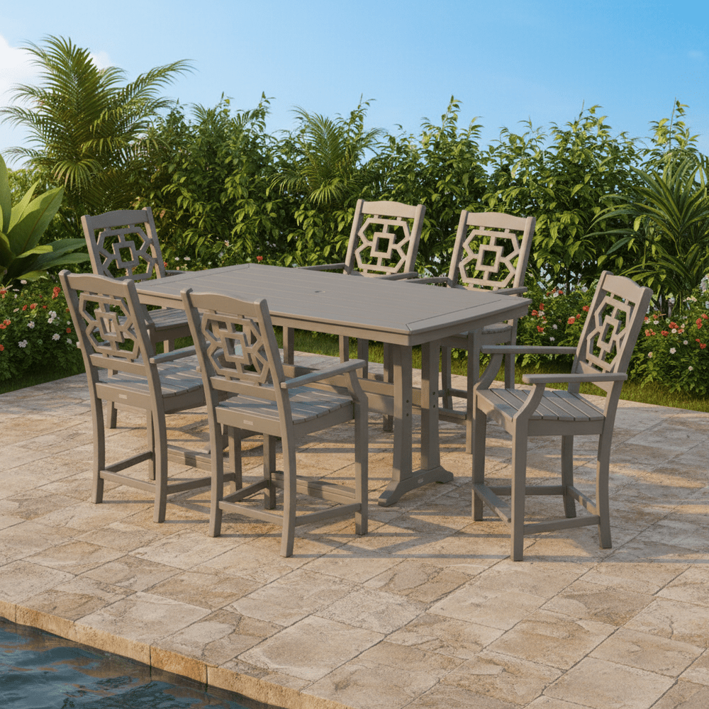 POLYWOOD® Chinoiserie Arm Chair 7-Piece Counter Set with Trestle Legs - PWS1591-1