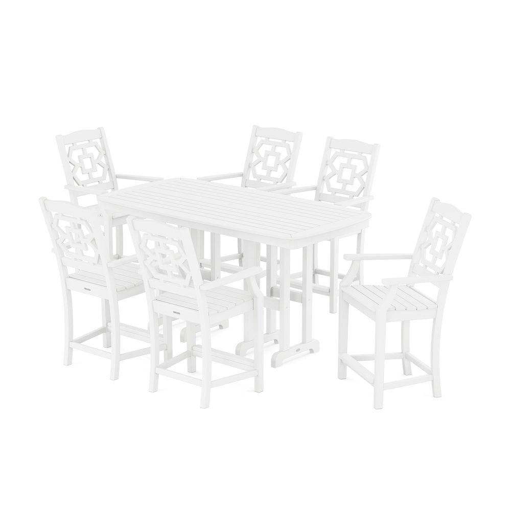 Chinoiserie Arm Chair 7-Piece Counter Set - White