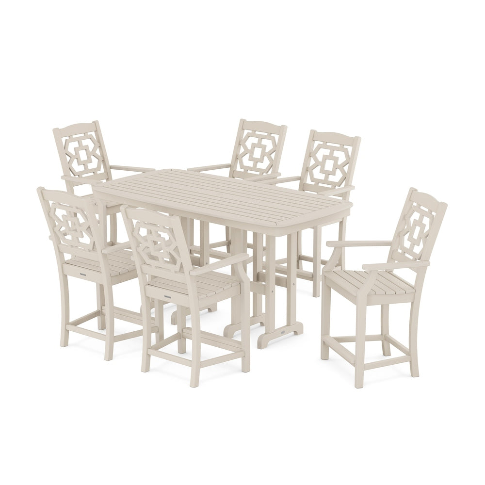 Chinoiserie Arm Chair 7-Piece Counter Set - Sand