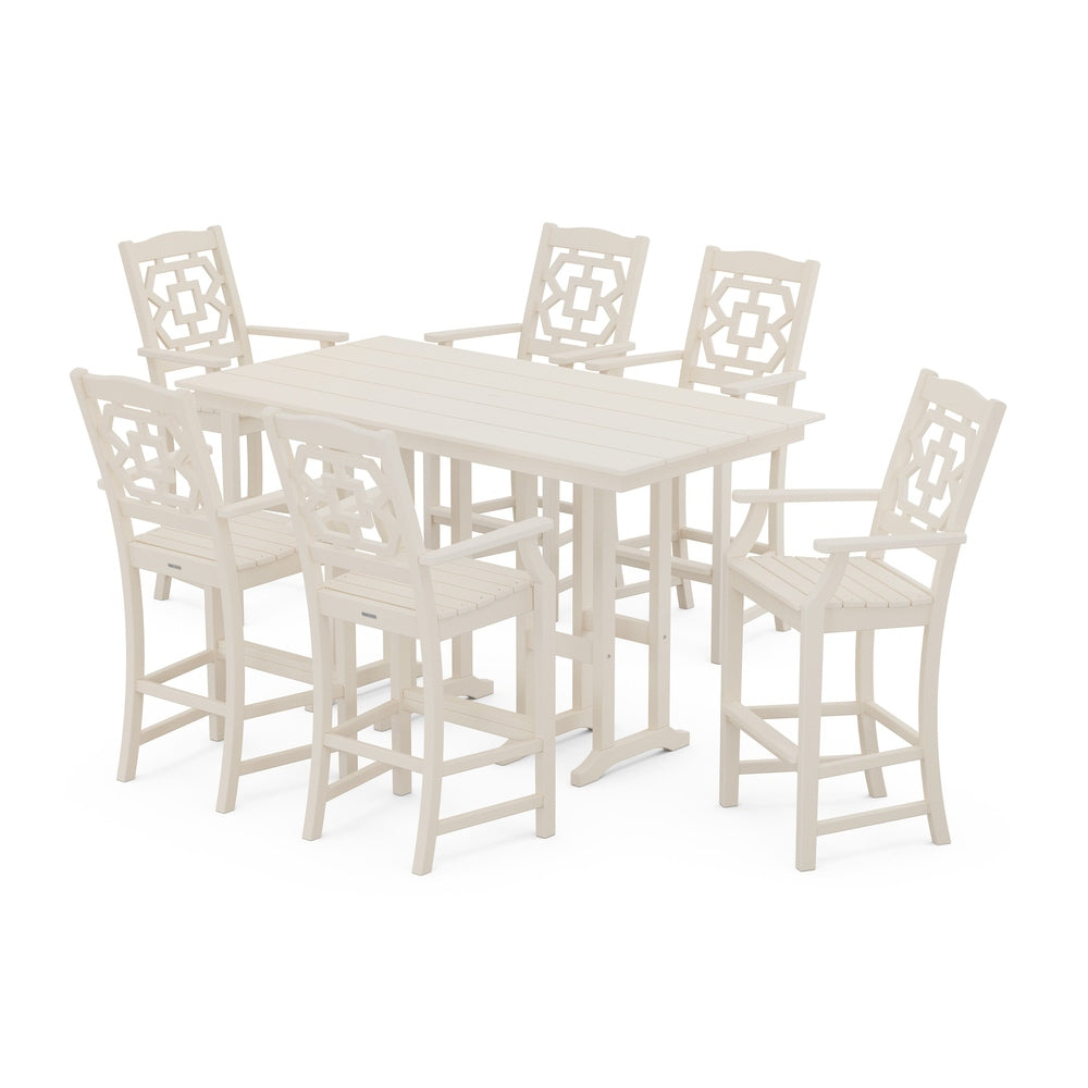 Chinoiserie Arm Chair 7-Piece Farmhouse Bar Set - Sand