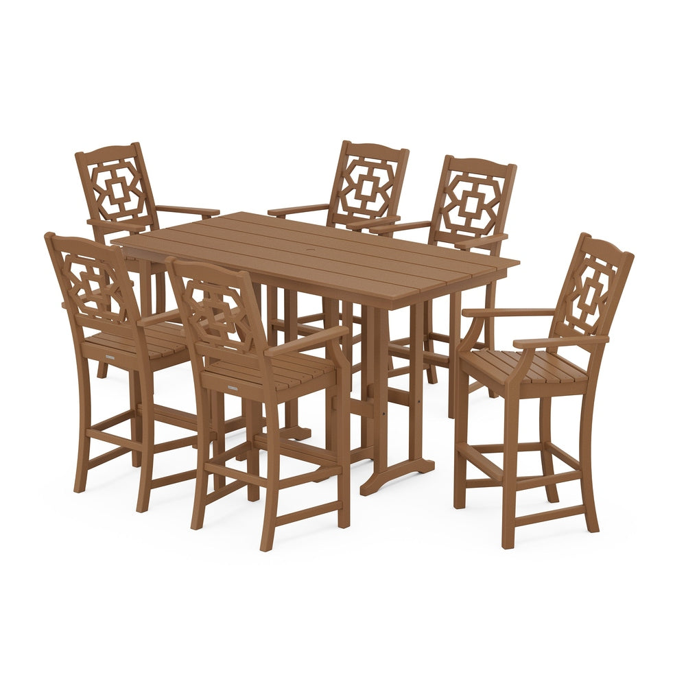 Chinoiserie Arm Chair 7-Piece Farmhouse Bar Set - Teak