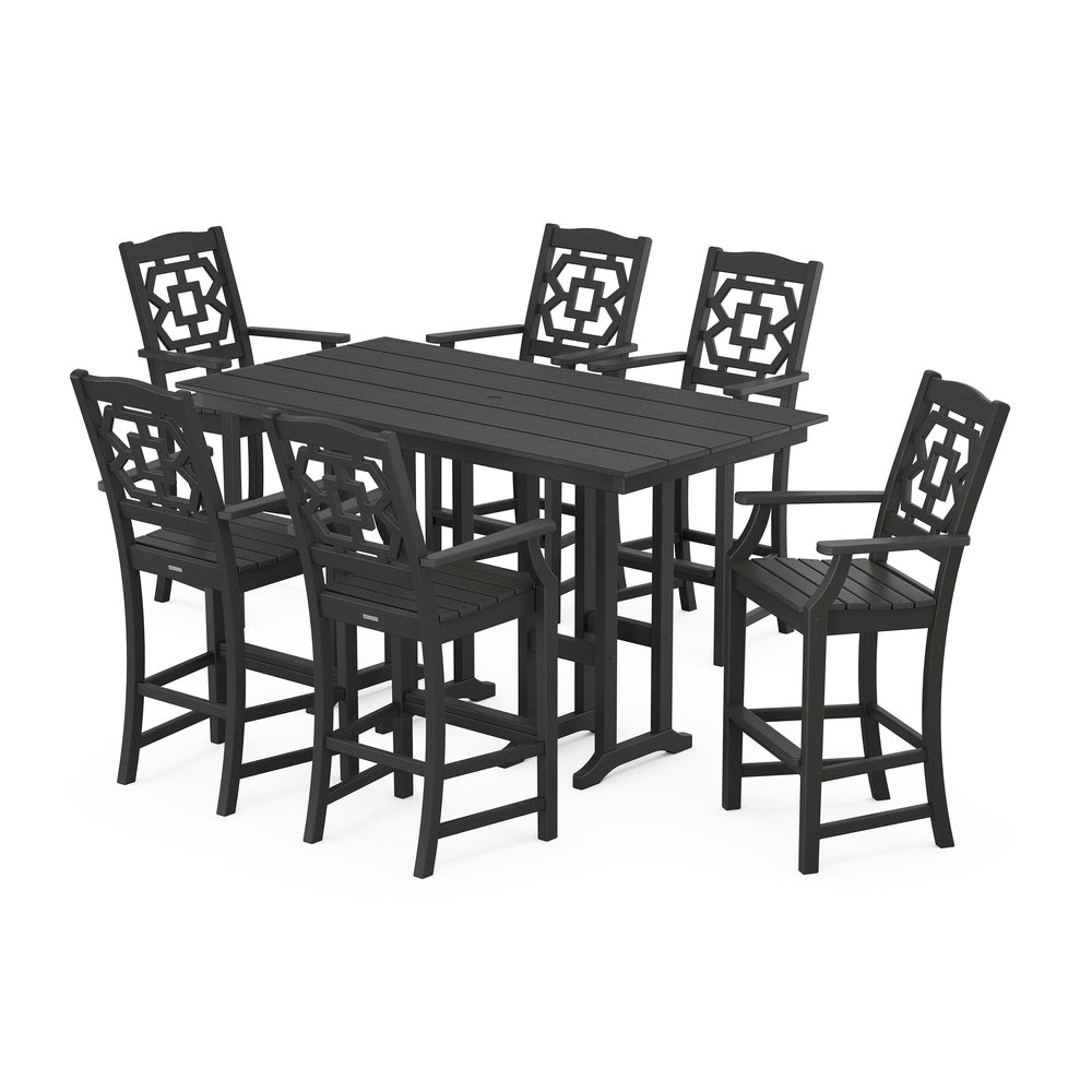 Chinoiserie Arm Chair 7-Piece Farmhouse Bar Set - Black