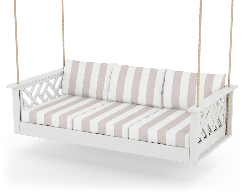 Chippendale Daybed Swing - White / Cabana Stripe Dune Burlap