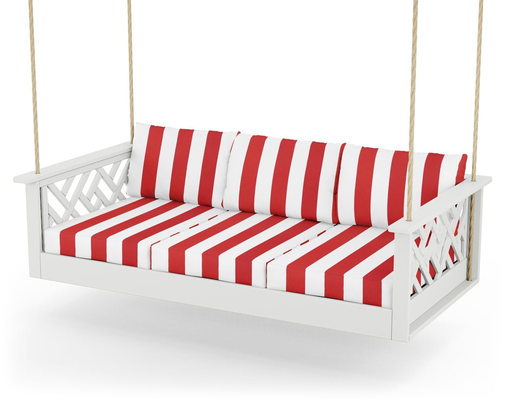 Chippendale Daybed Swing - White / Cabana Stripe Crimson
