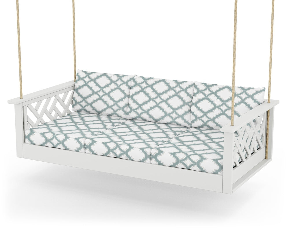 Chippendale Daybed Swing - White / Trellis Glacier Spa