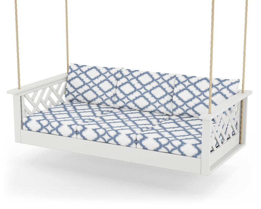 Chippendale Daybed Swing - White / Trellis Sky Blue