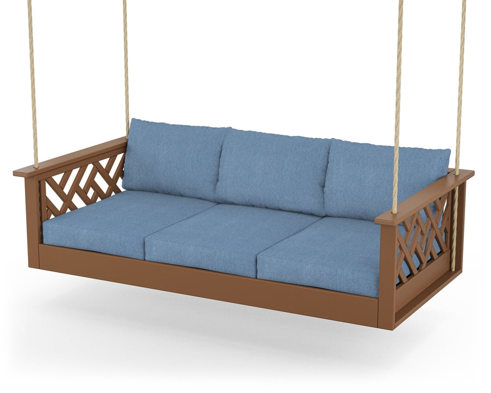 Chippendale Daybed Swing - Teak / Sky Blue