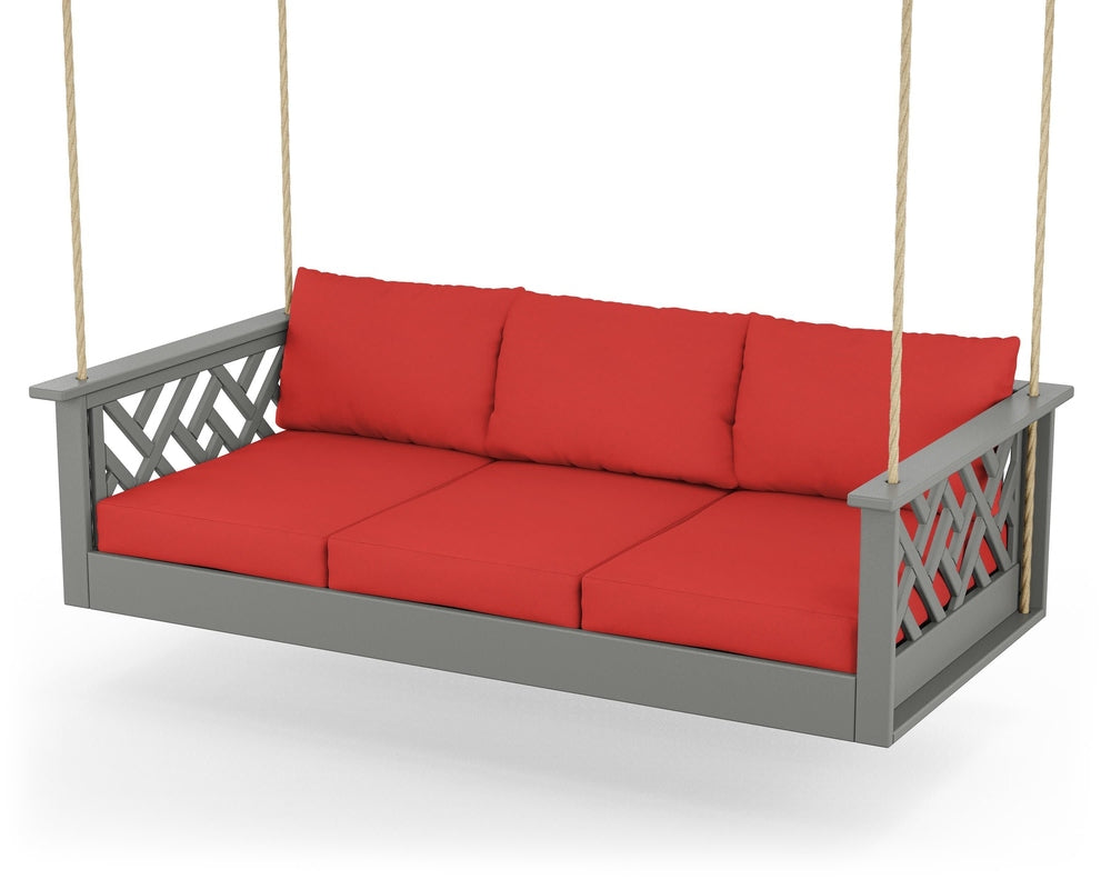 Chippendale Daybed Swing - Slate Grey / Crimson Linen