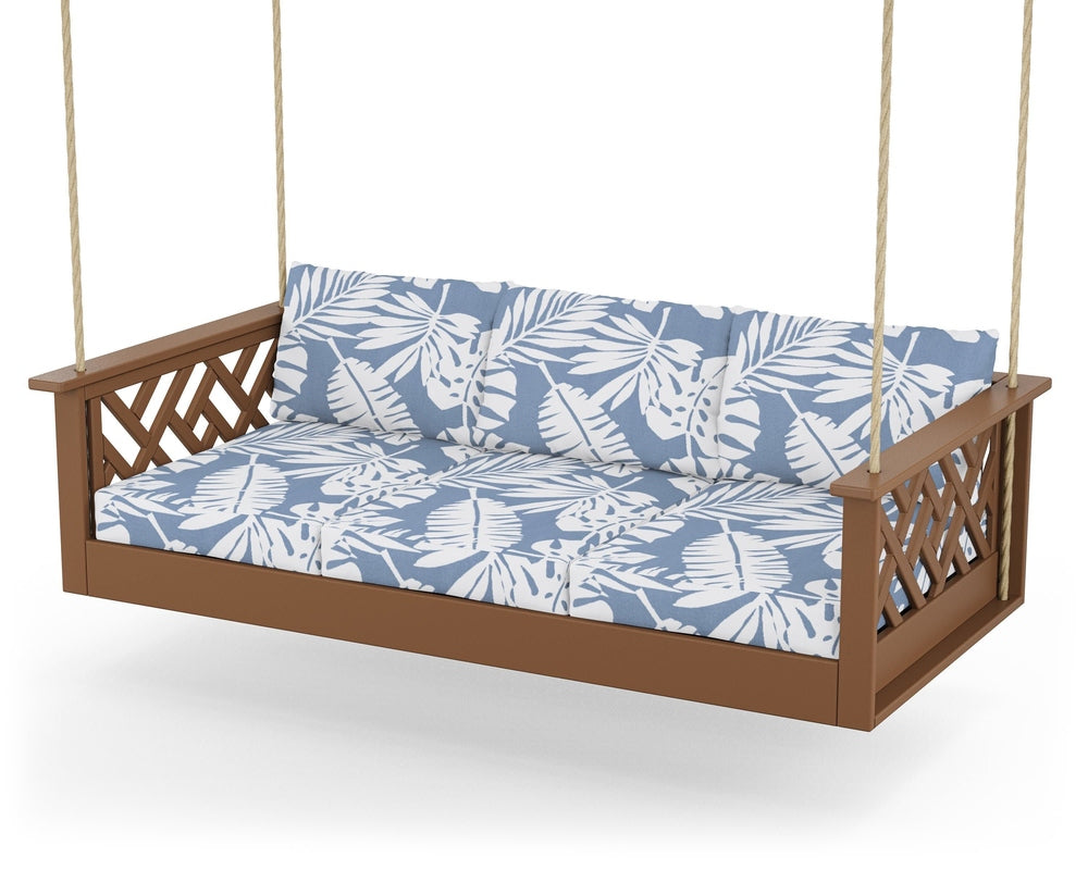 Chippendale Daybed Swing - Teak / Leaf Sky Blue