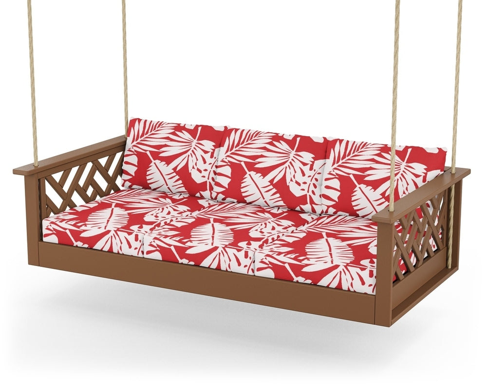 Chippendale Daybed Swing - Teak / Leaf Crimson