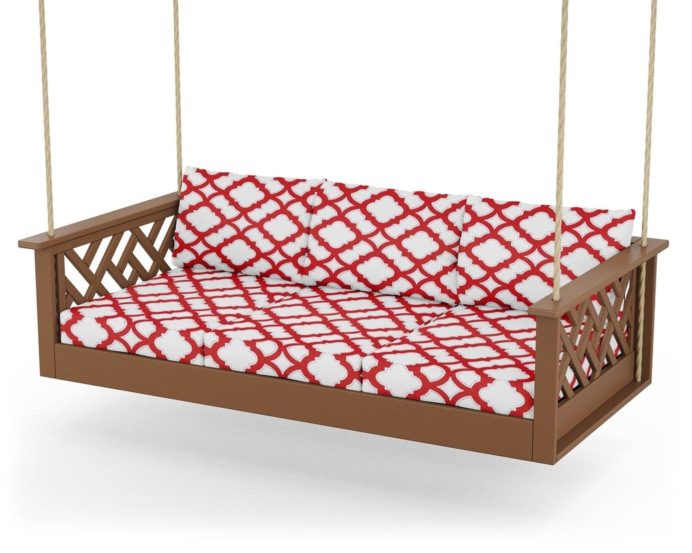 Chippendale Daybed Swing - Teak / Trellis Crimson