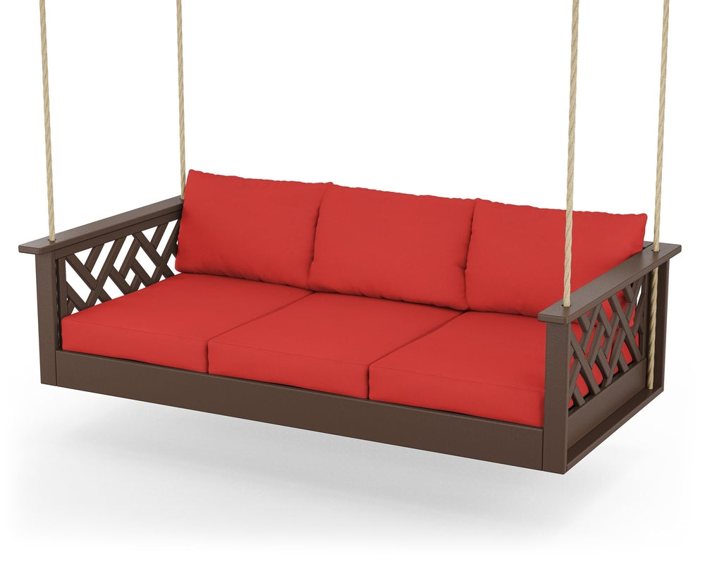 Chippendale Daybed Swing - Mahogany / Crimson Linen