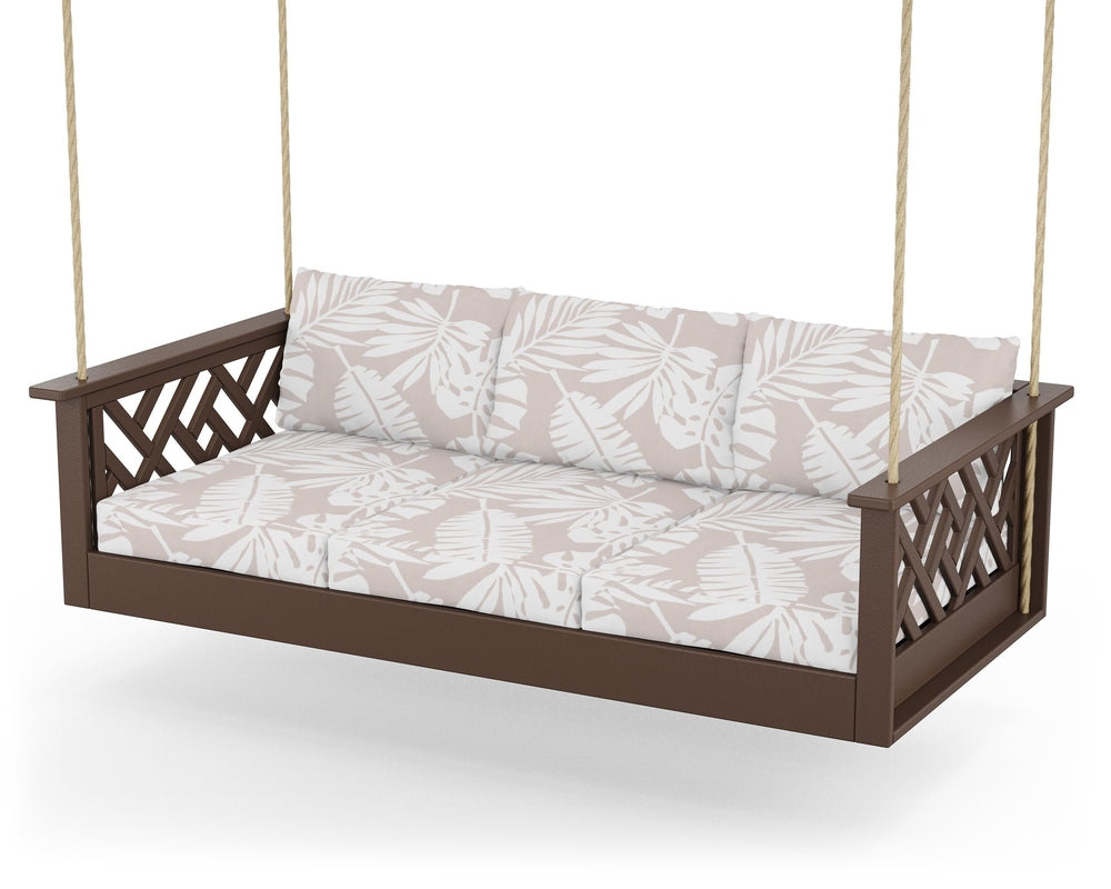Chippendale Daybed Swing - Mahogany / Leaf Dune Burlap