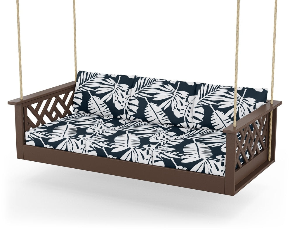 Chippendale Daybed Swing - Mahogany / Leaf Marine Indigo